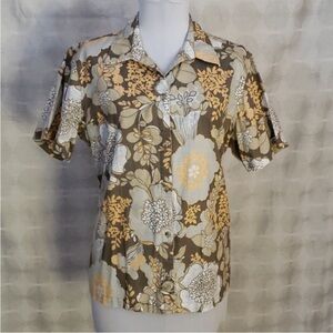 Columbia Button Down Shirt Short Sleeve Cotton Floral Neutrals XL